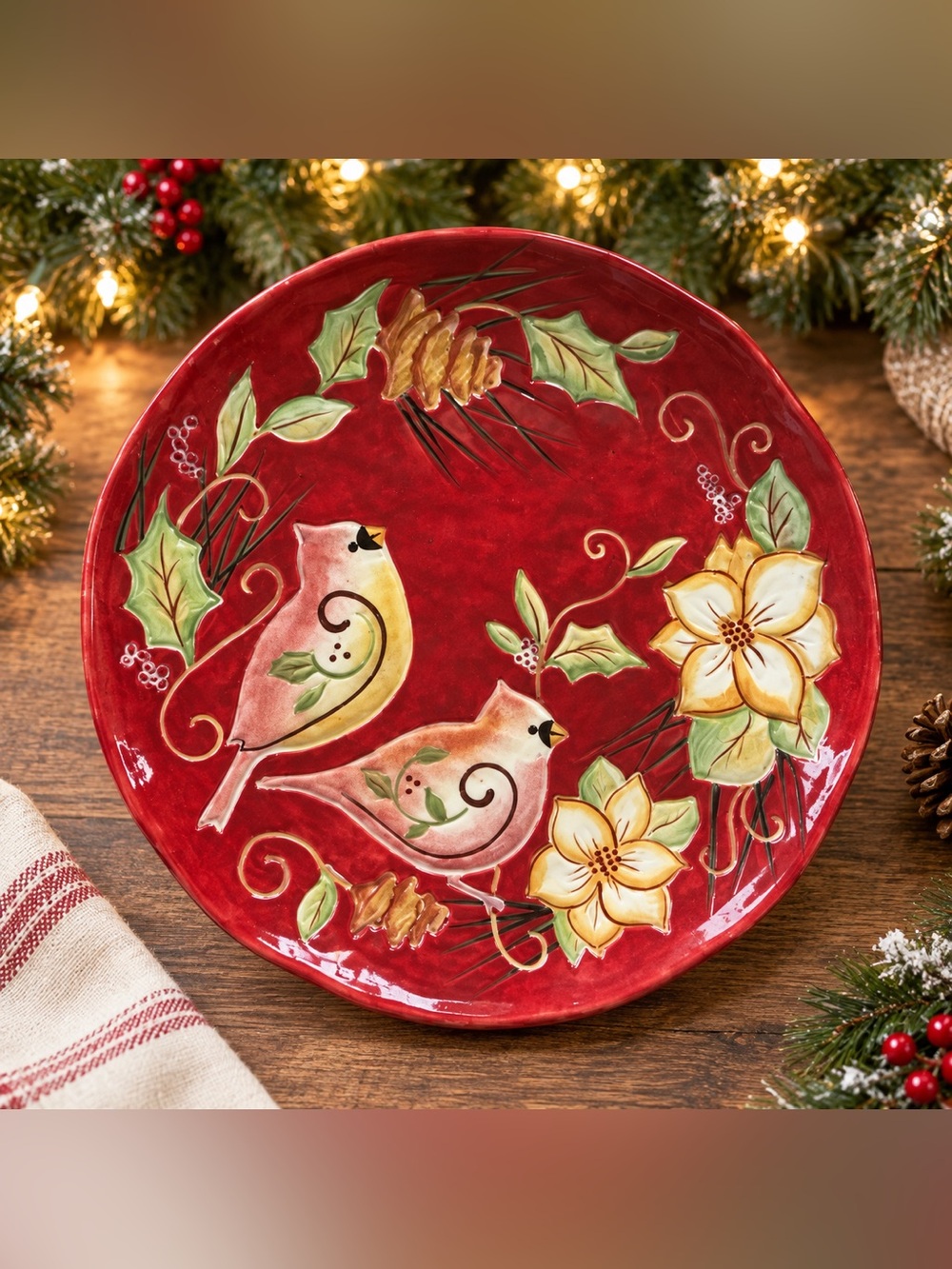 Certified International Susan Winget Cardinal Christmas 13” Serving Platter